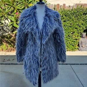 Burning Man Coat- Women's Fuzzy Teddy Jacket in Blue